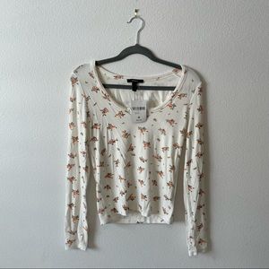 FOREVER 21 FLORAL RIBBED LONGSLEEVE MED NWT